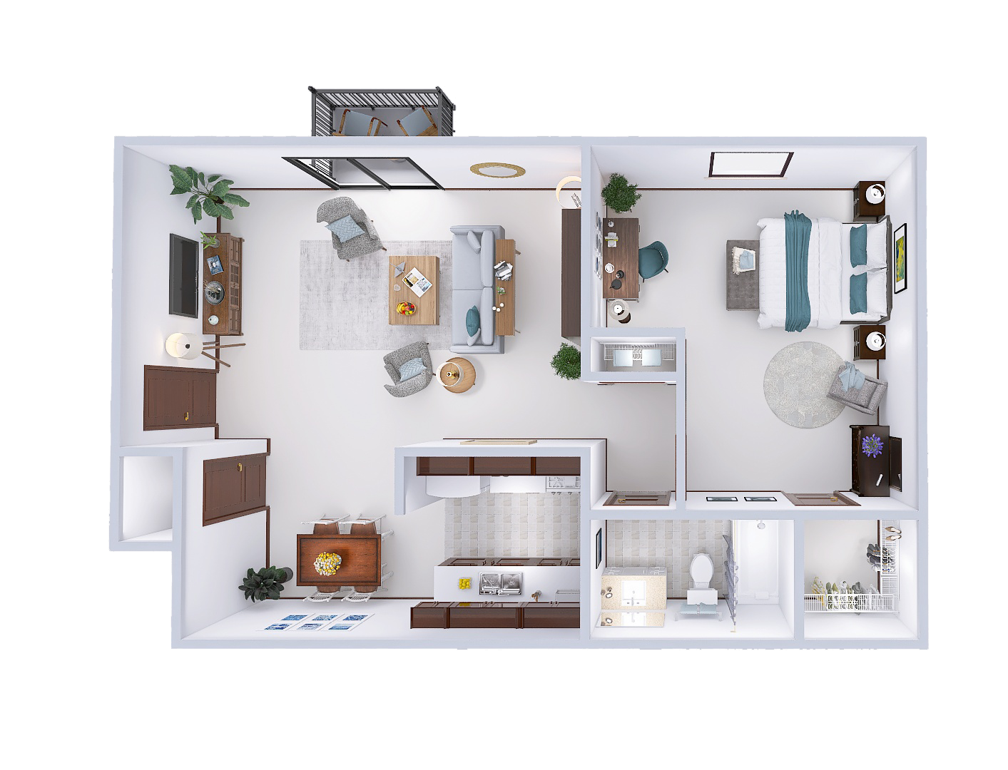 Floor plan for 1 bed, 1 bath, 625 sqft